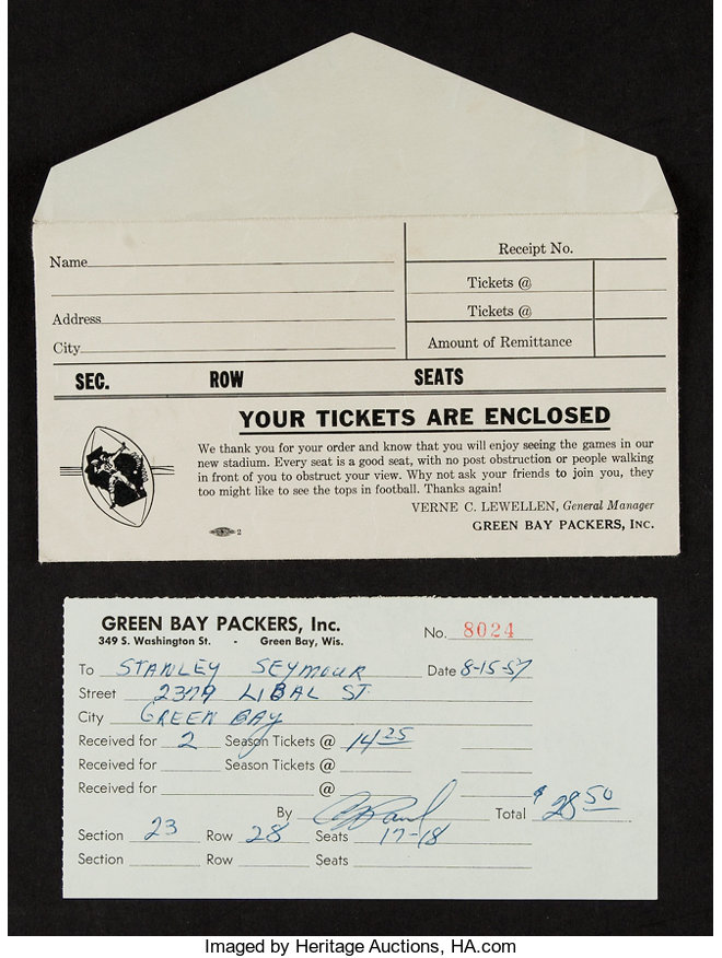 1957 Green Bay Packers Season Ticket Form, From 1st Season at