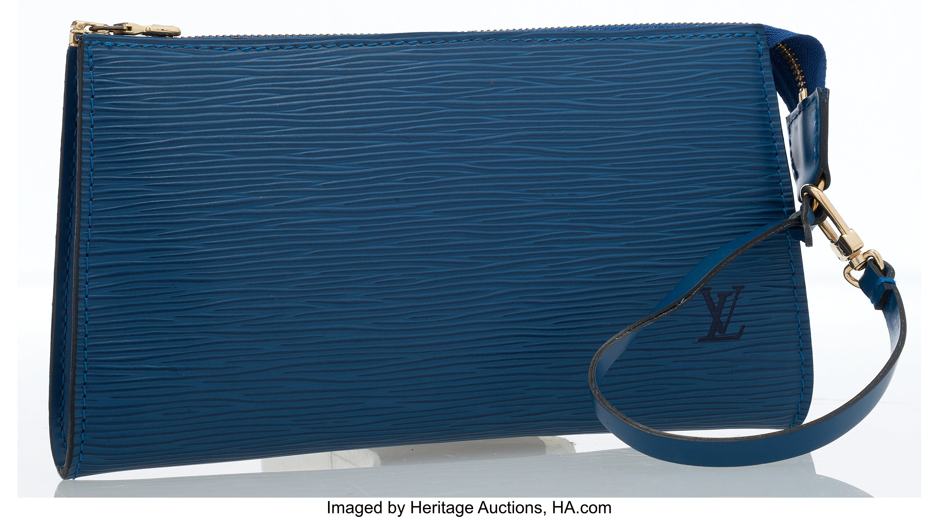 LOUIS VUITTON Blue Epi Leather Pochette Wristlet Clutch Shoulder Bag