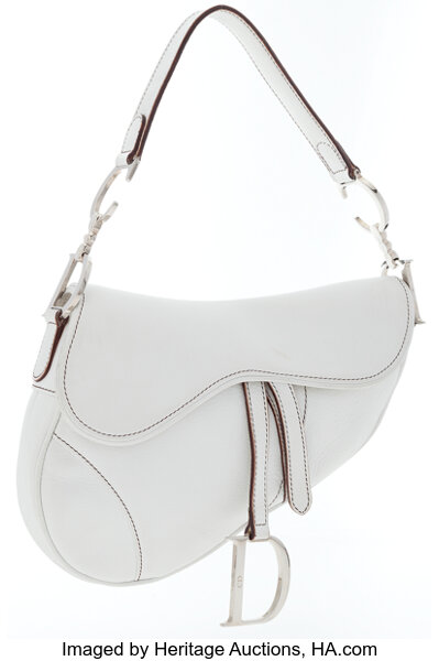 Christian Dior White Leather Saddle Bag with Silver Hardware . , Lot  #18038