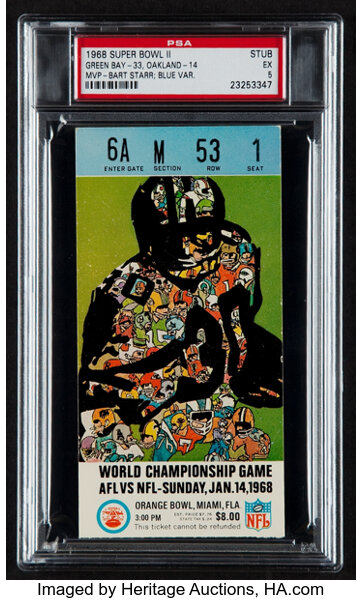 1968 Super Bowl II Ticket Stub - Rare Blue Variation, PSA EX 5