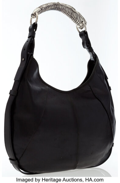 SALE YSL Yves Saint Laurent Black Mombasa Bag With Horn Handle