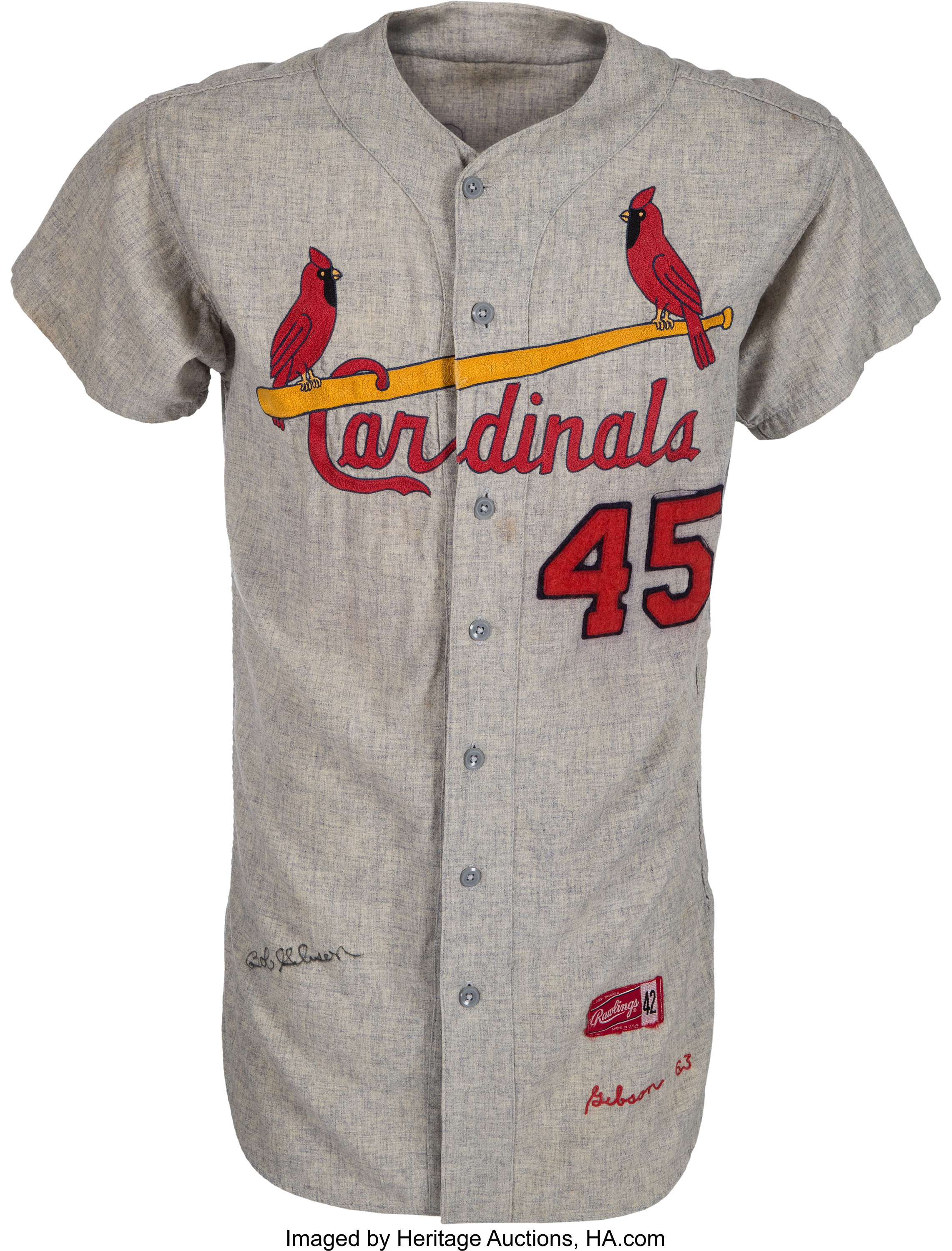 1963 Bob Gibson Game Worn St. Louis Cardinals Jersey. Baseball, Lot  #80006
