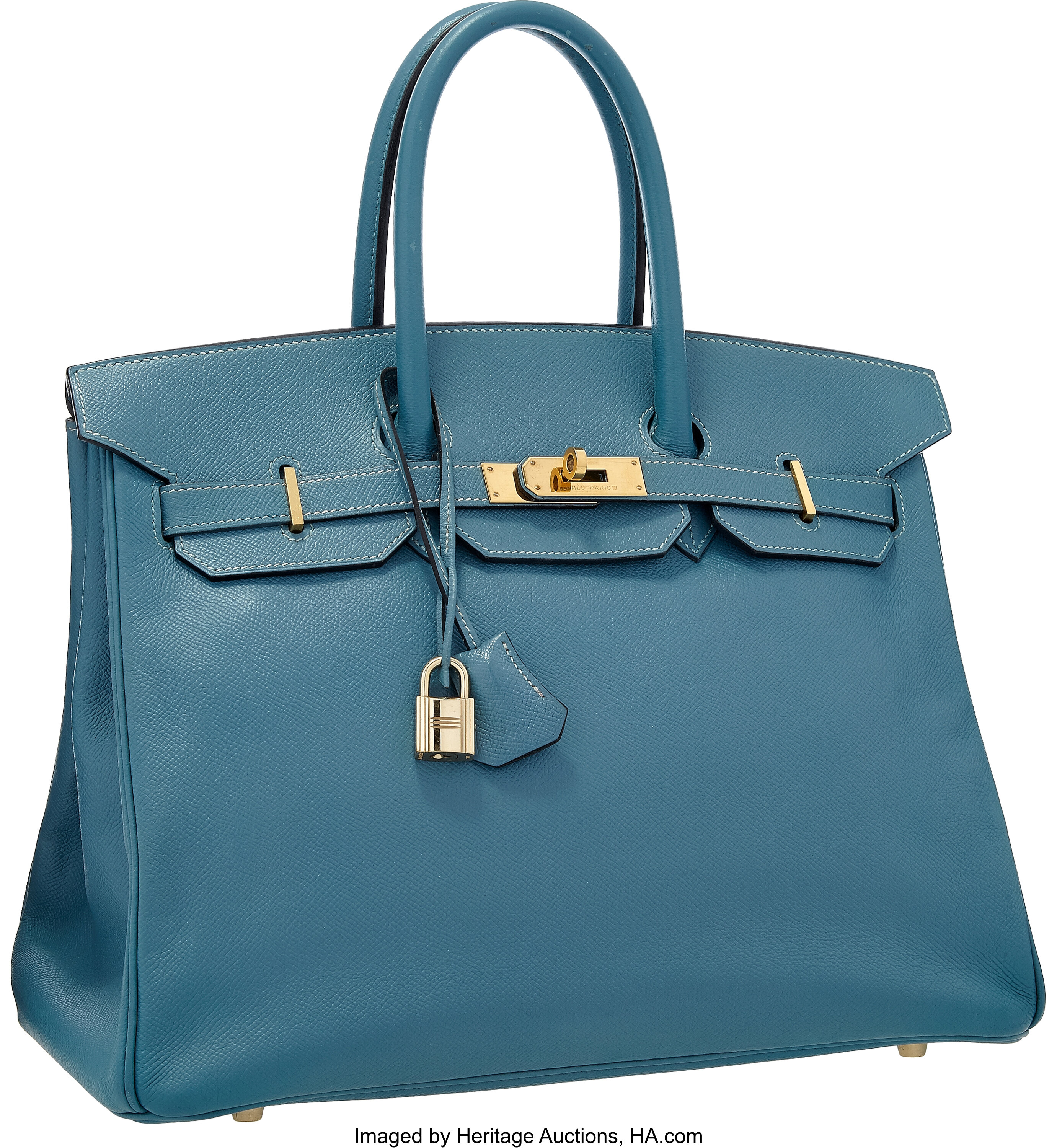 Hermes 35cm Blue Jean Courchevel Leather Birkin Bag with Gold