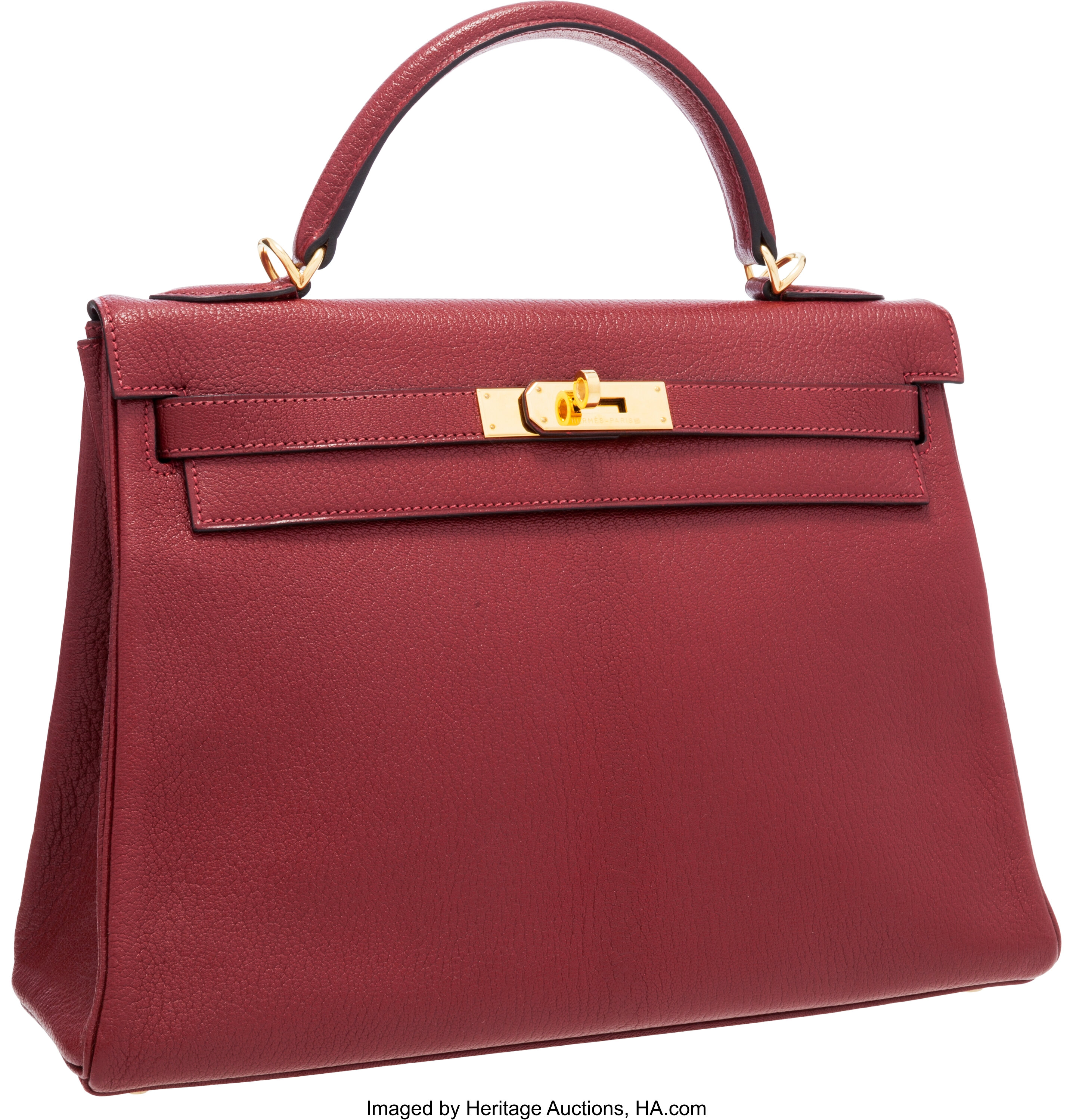 Hermes 32cm Rouge H Chevre Leather Retourne Kelly Bag with Gold | Lot ...
