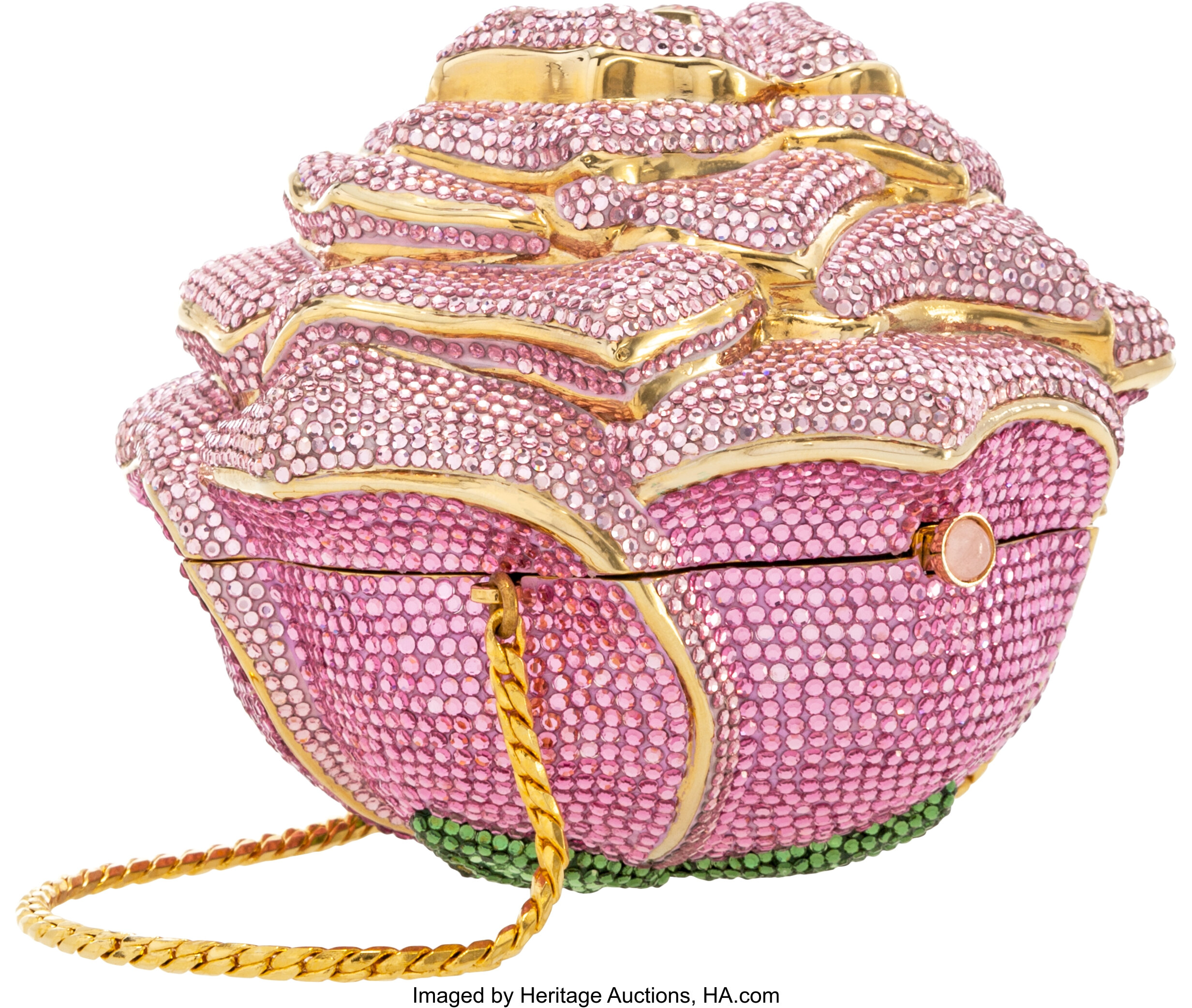 Judith Leiber French Mask Minaudiere Purse French Lady Clutch Bag Crystal  Roses