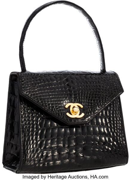 Chanel Black Crocodile Top Handle Evening Bag with Gold Hardware., Lot  #58127