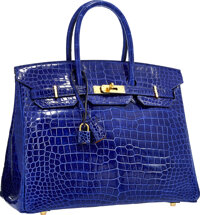 Hermes 40cm Shiny Braise Porosus Crocodile Birkin Bag with