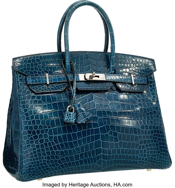 Hermes Birkin Bag Crocodile Leather Gold Hardware In Blue