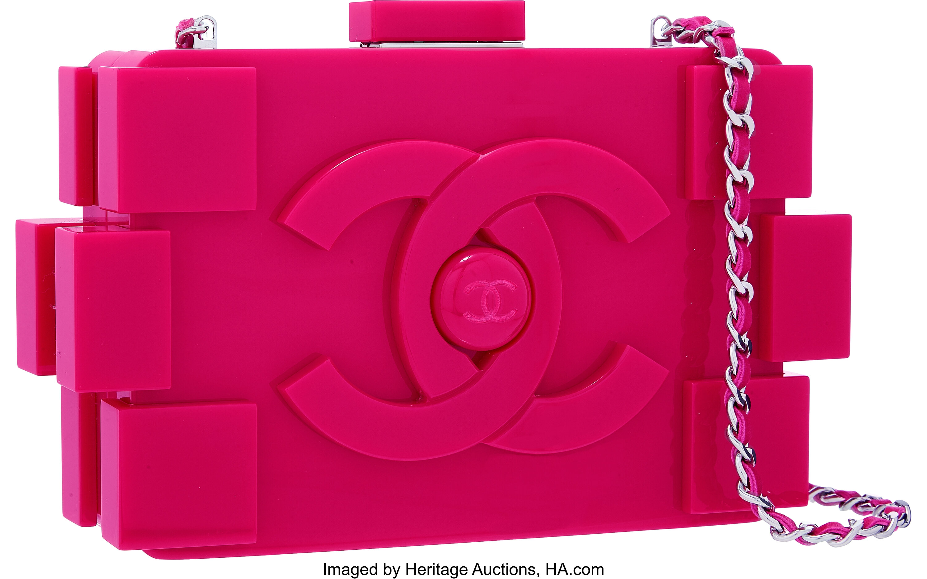 Chanel Pink Plexiglas Boy Brick Clutch Bag with Silver Hardware