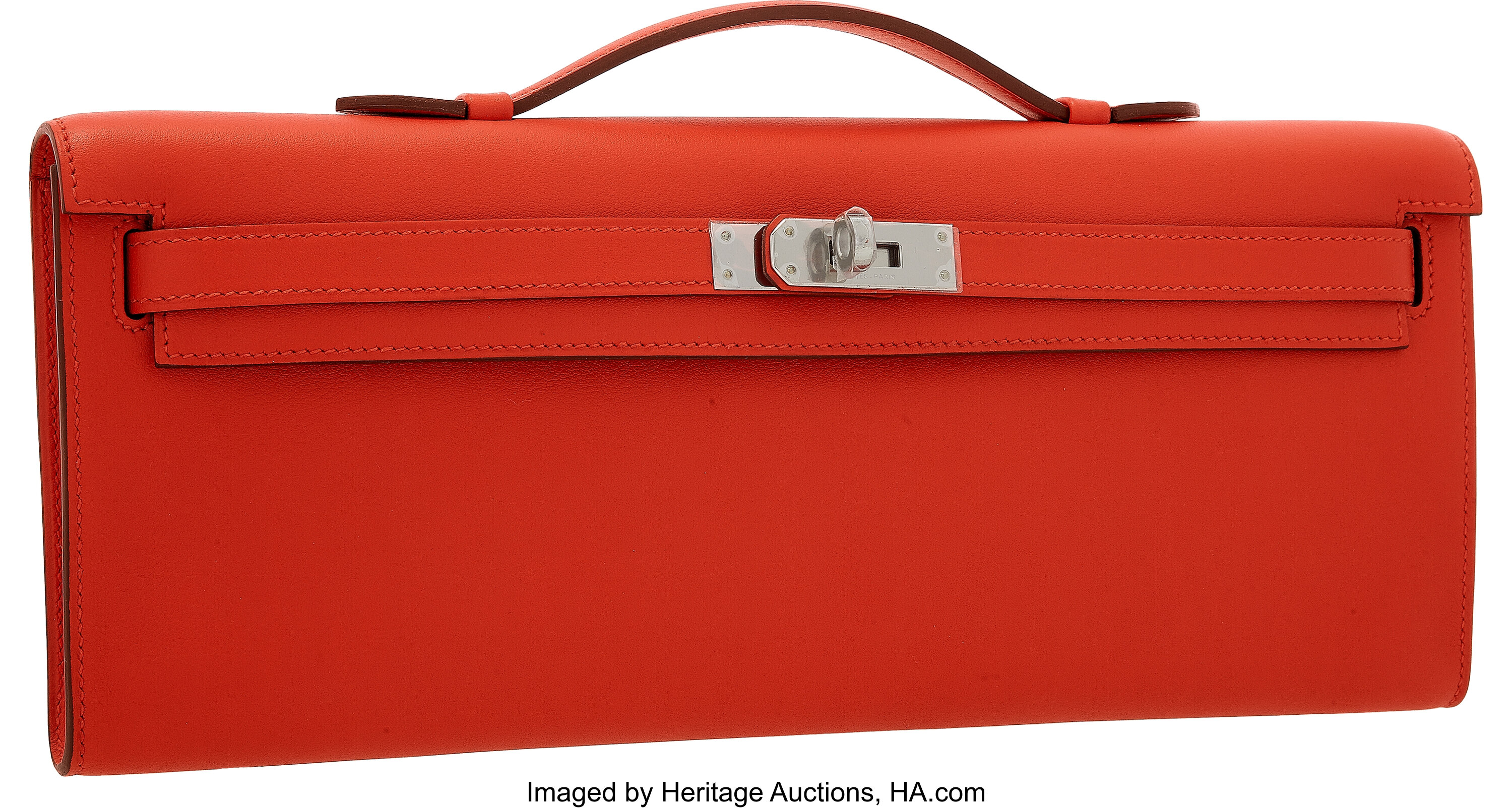 HERMÈS A CAPUCINE CHÈVRE LEATHER KELLY CUT WITH PALLADIUM HARDWARE:  Photo, Price. Lot 31 from the auction catalog from 17.11.2020: Buy online