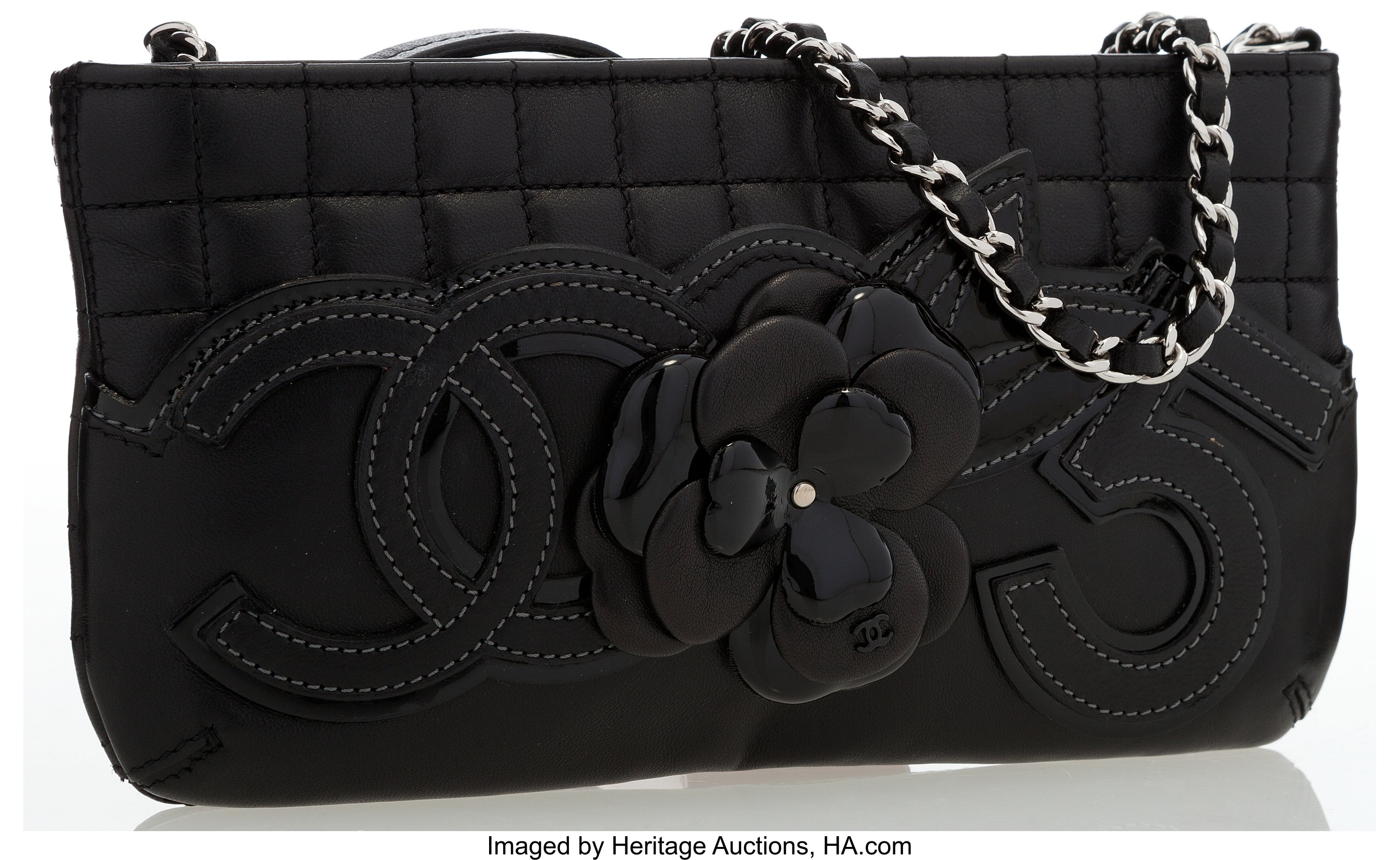 Chanel Black Quilted Lambskin Leather Camellia No. 5 Sac Pochette
