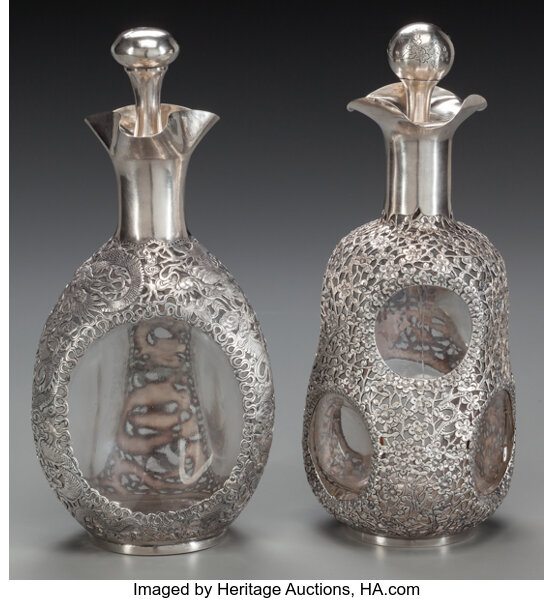 TWO LEE YEEHING CHINESE EXPORT SILVER AND GLASS HAIG SCOTCH