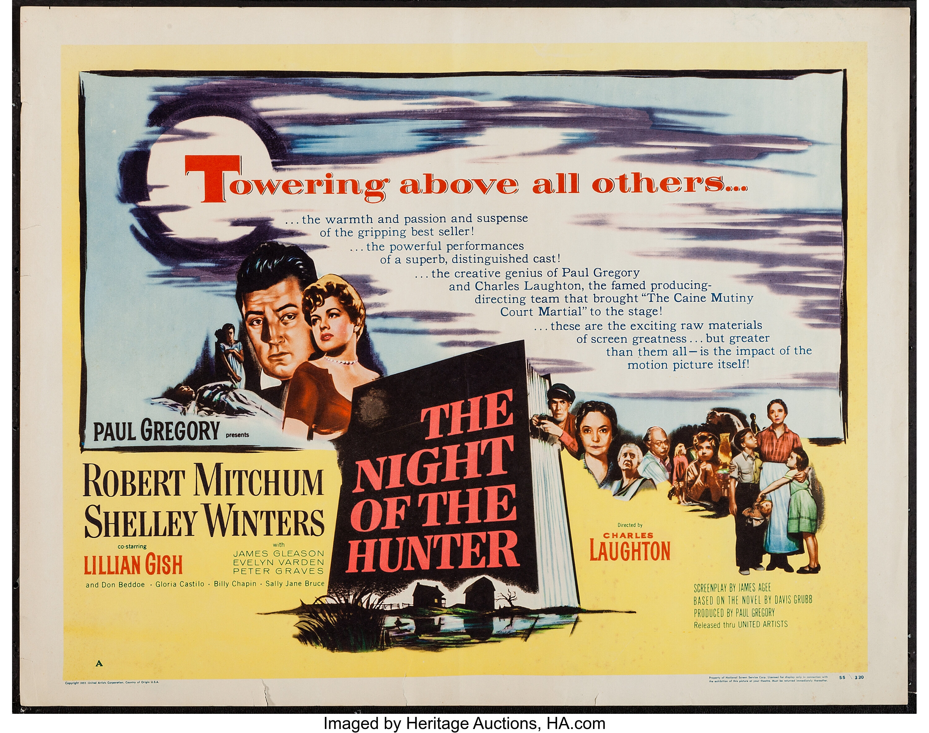 The Night Of The Hunter United Artists 1955 Half Sheet 22 X