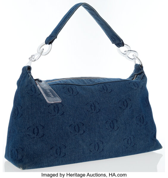 Chanel Blue Monogram Denim Hobo Bag.  Luxury Accessories Bags, Lot  #20031