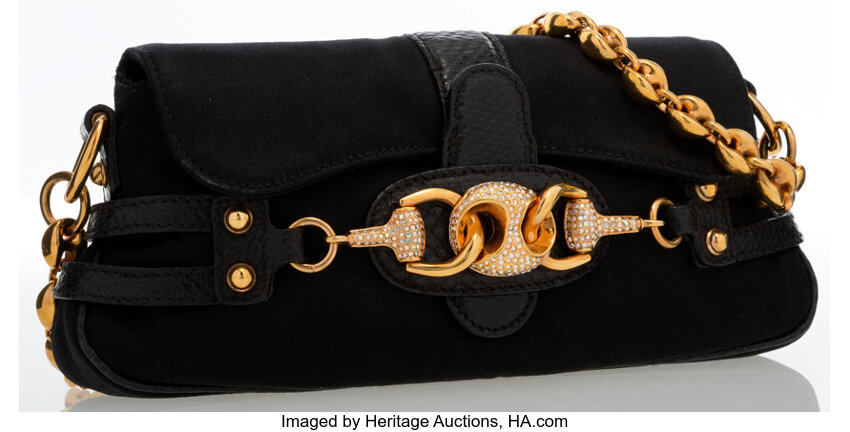 Gucci x Tom Ford Black Leather Gold Horsebit Chain Clutch Shoulder