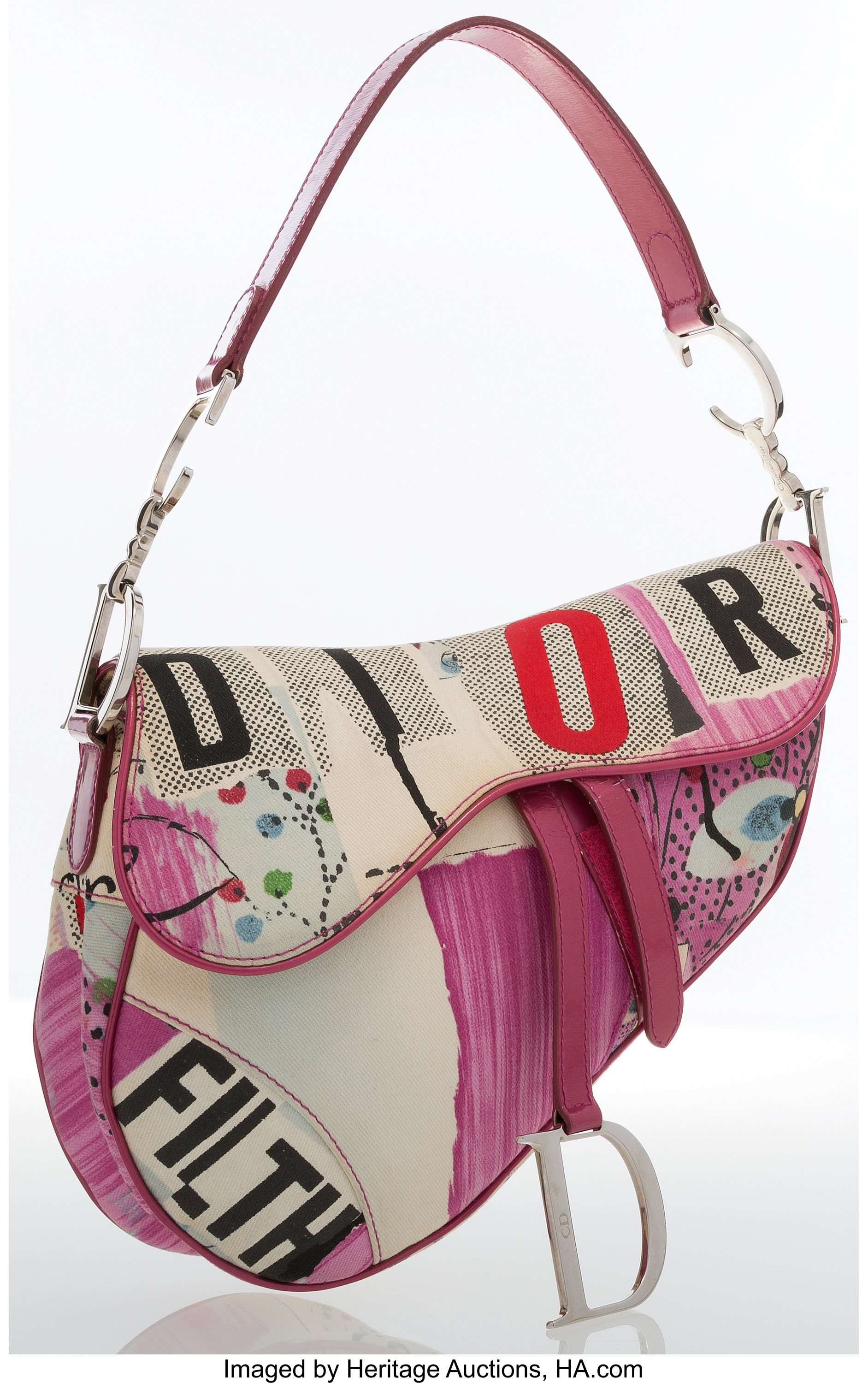 Dior Off White/Red Printed Fabric and Leather Limited Edition Saddle Bag  Dior