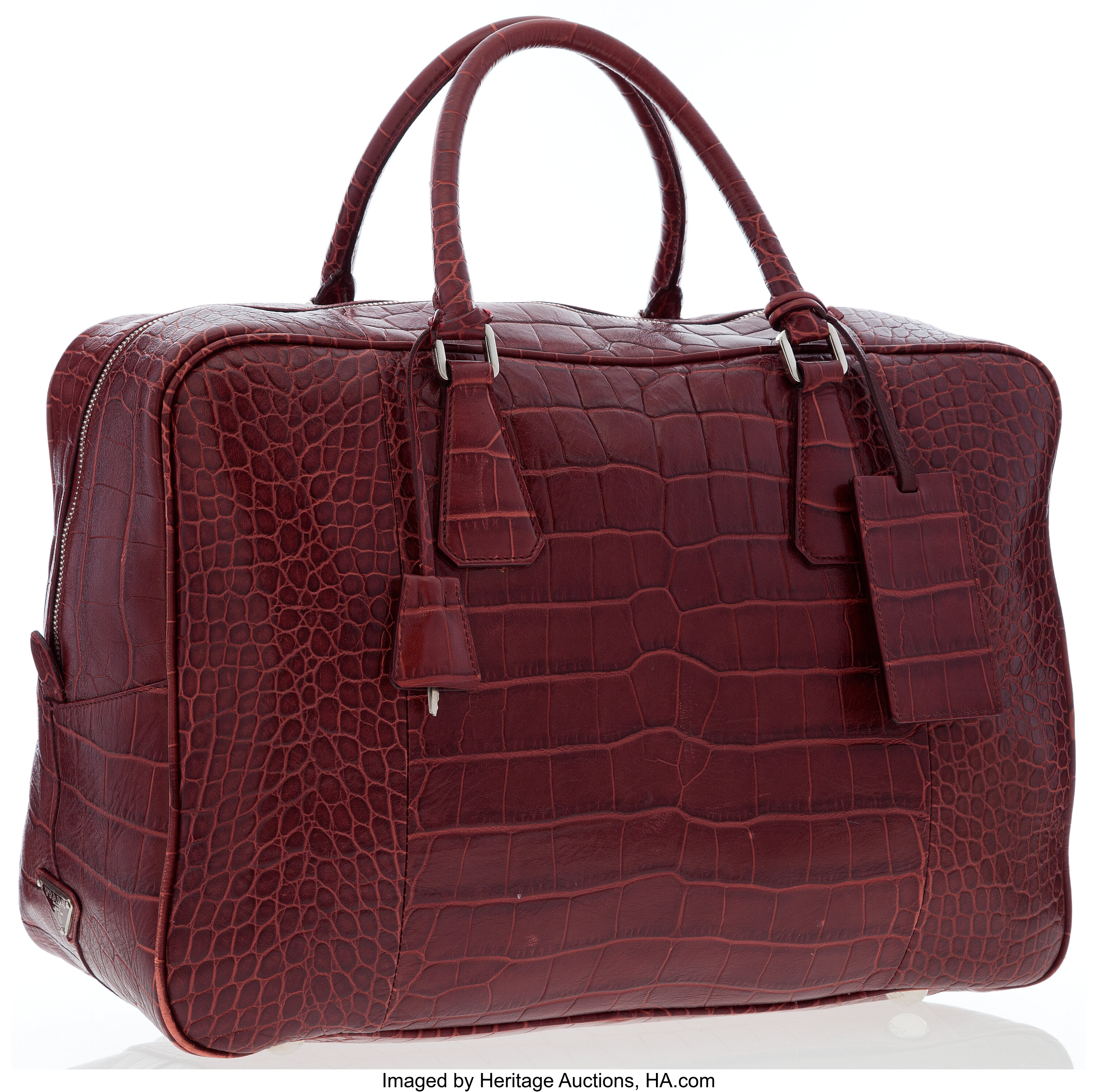 Prada Burgundy Crocodile Embossed Leather Weekender Bag. ... Luxury | Lot  #16046 | Heritage Auctions