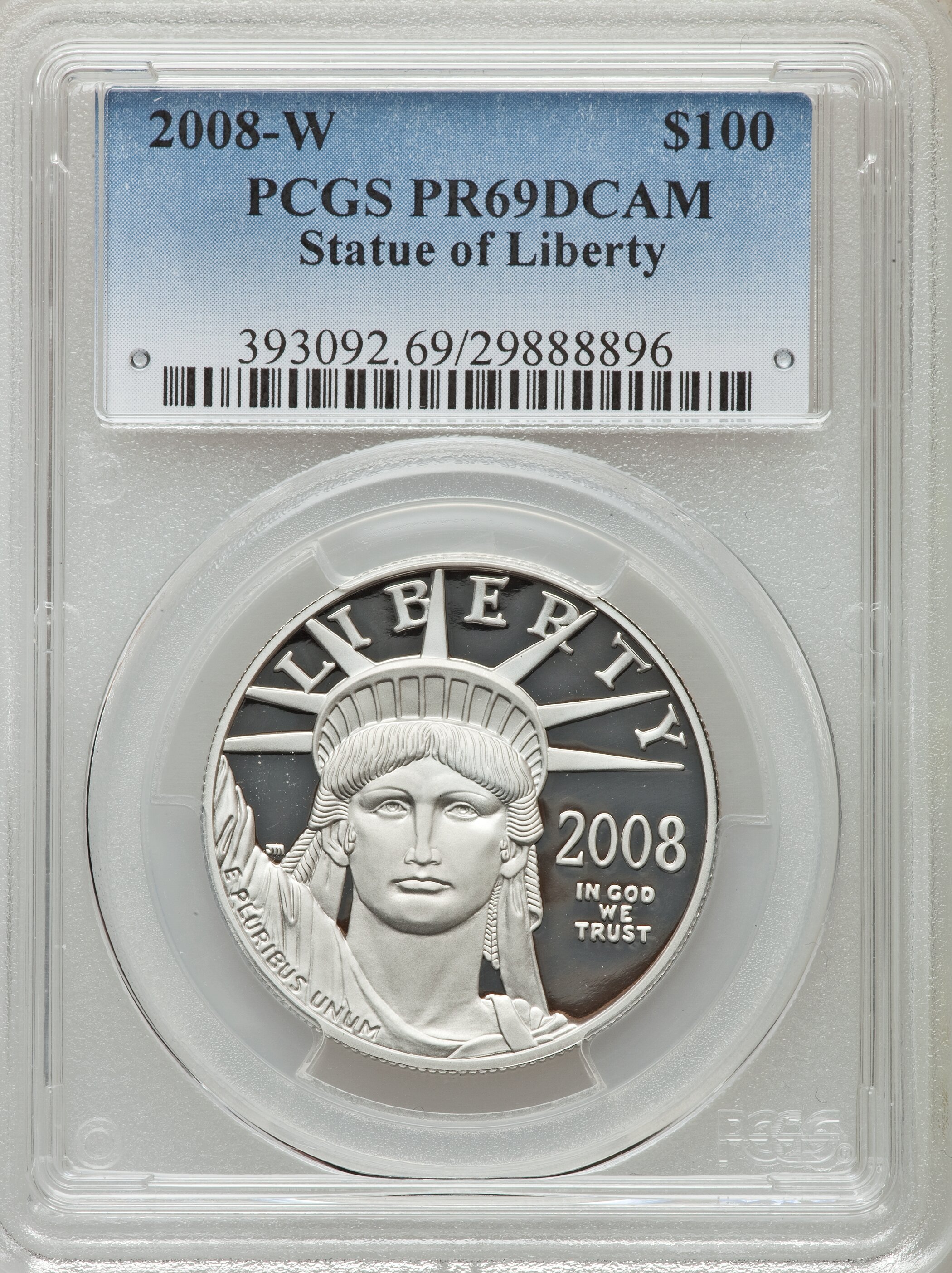 2008 W 100 One Ounce Platinum Statue Of Liberty Pr69 Pcgs Pcgs Lot 23753 Heritage Auctions