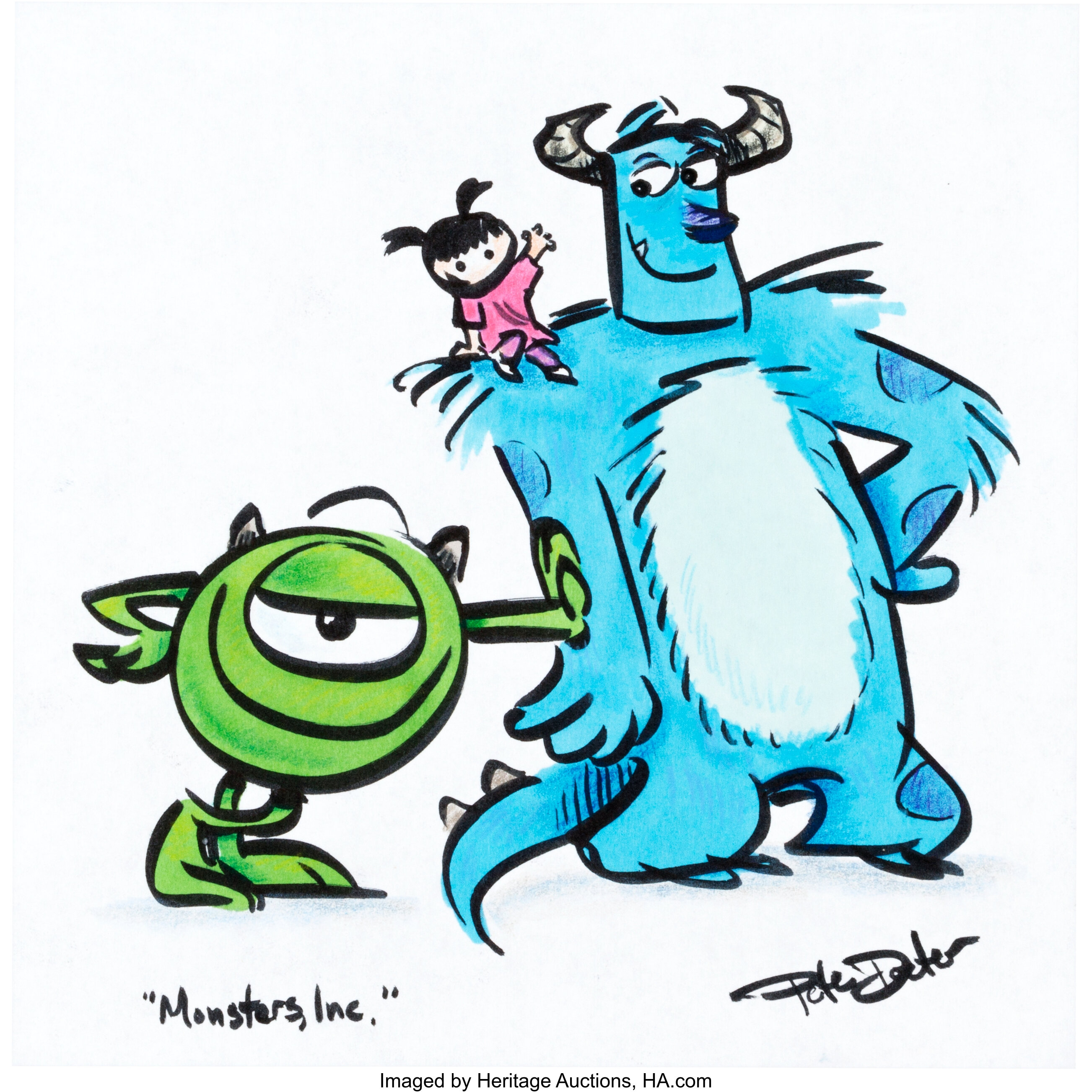 Monsters Inc Sully Mike Wazowski And Boo Sketch By Peter Docter Lot 95201 Heritage Auctions