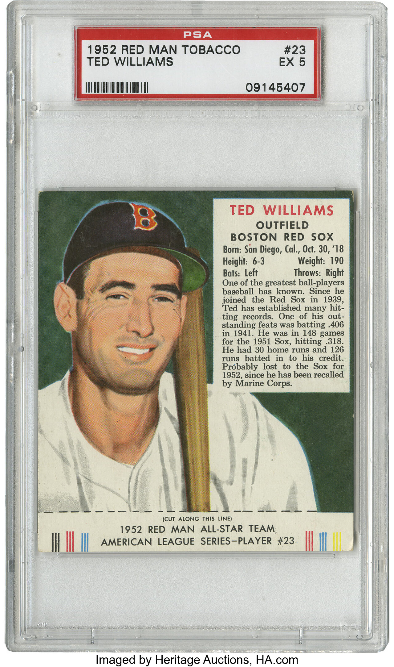 1952 Red Man Tobacco Ted Williams #23A PSA EX 5. The key to the, Lot  #62007