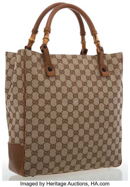 Gucci Classic Monogram Canvas & Bamboo Tote Bag. Luxury | Lot