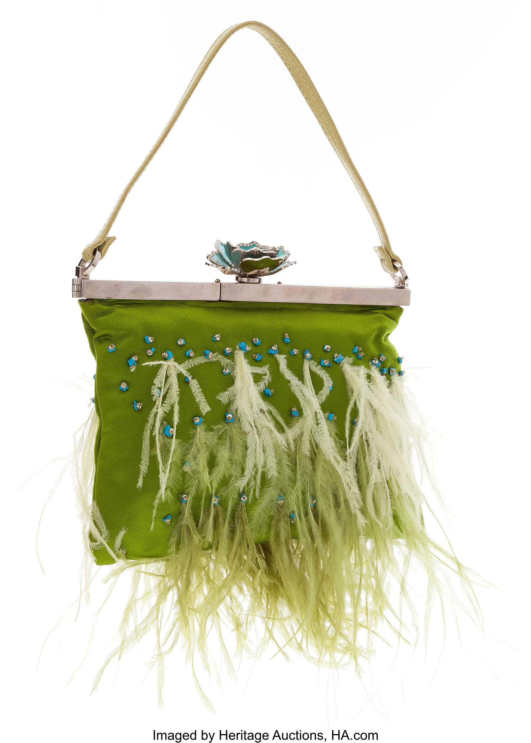 Valentino Green & Feather Beaded Evening Bag. Luxury | Lot #18077 | Heritage Auctions