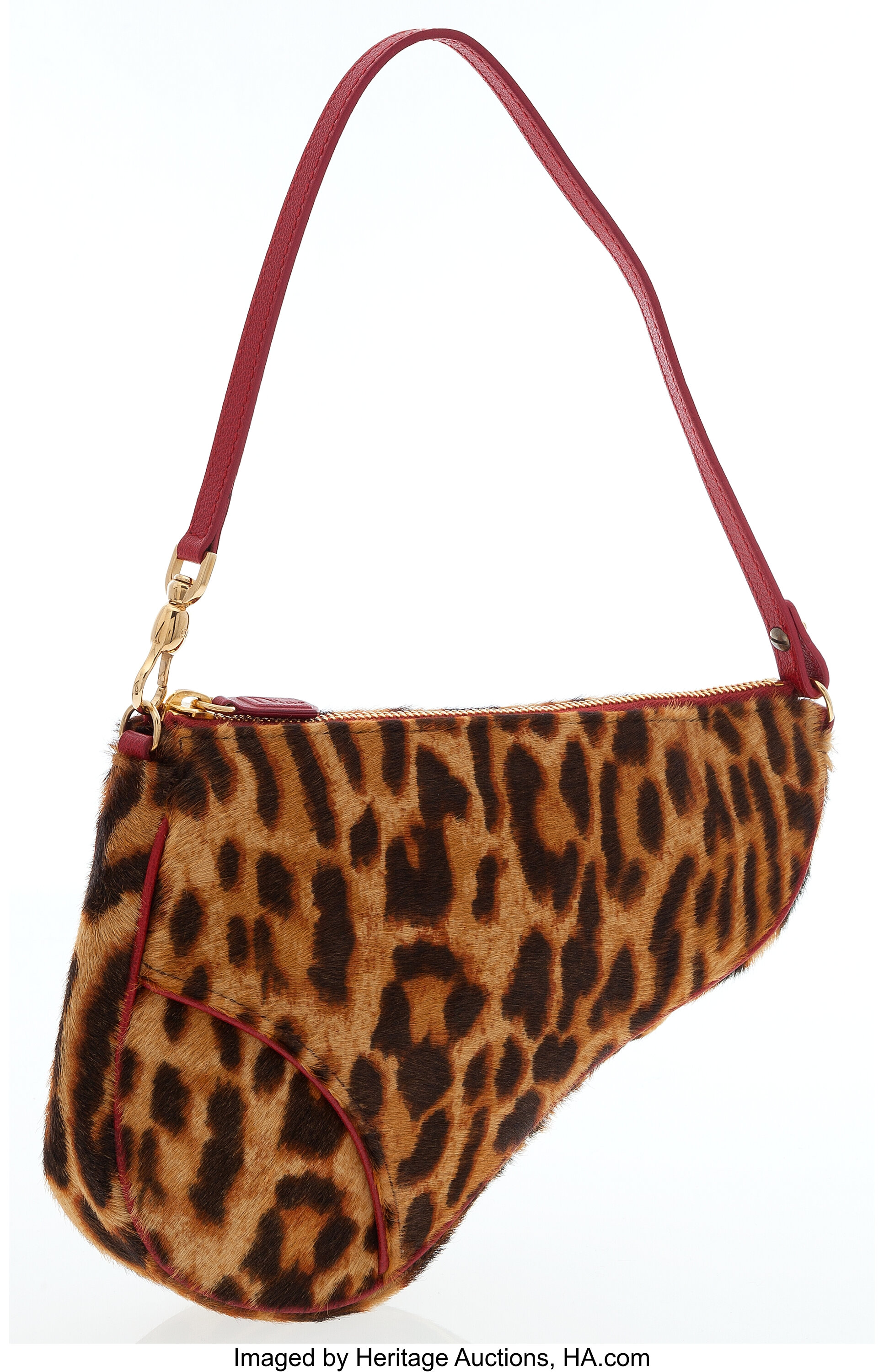 Christian Dior Bag, Leopard & Ostrich-Trimmed Saddle Bag