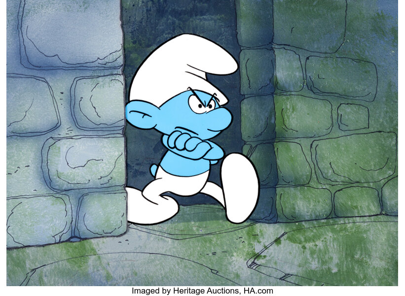 The Smurfs - Original animation cel of Smurfette, Grouchy and another –  Gallery Animation