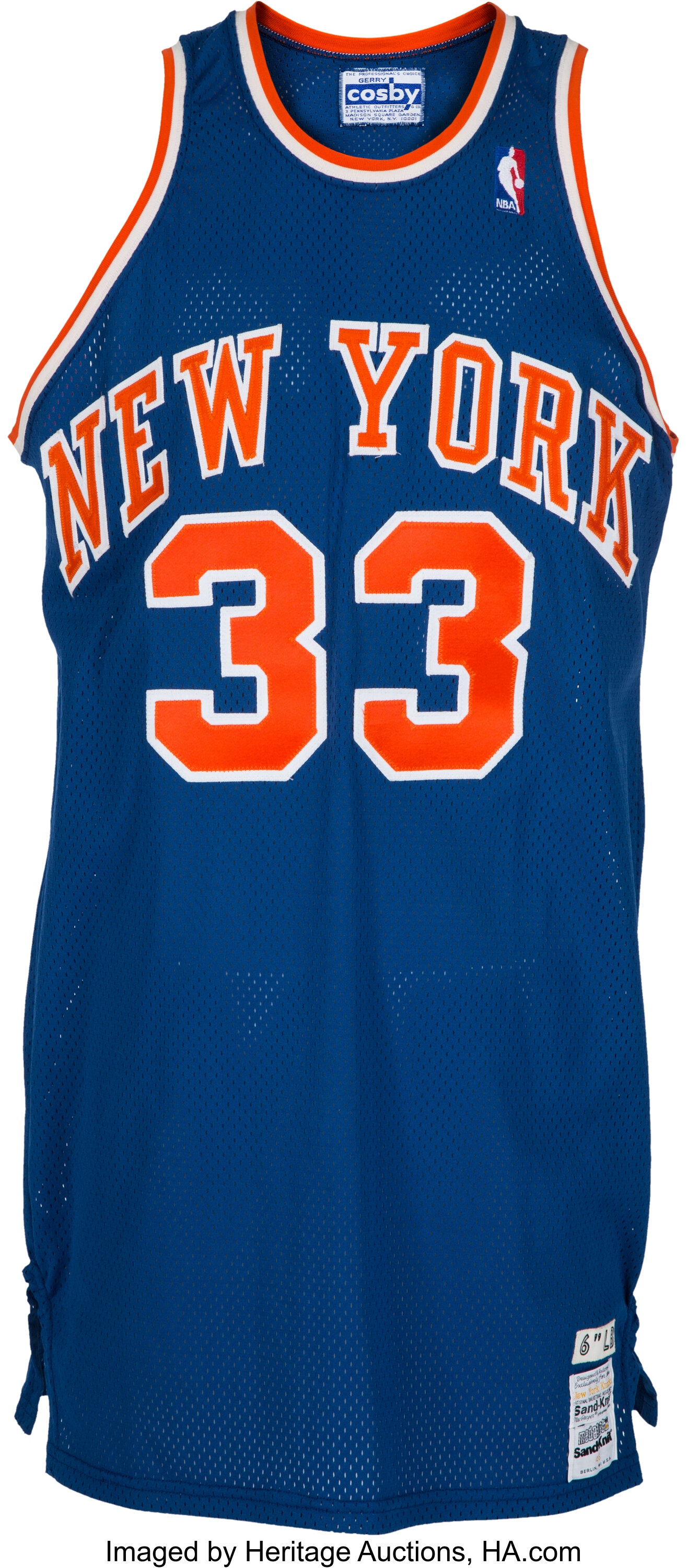 Sand Knit NBA PATRICK EWING NEW YORK KNICKS JERSEY Sz XL (runs Small)