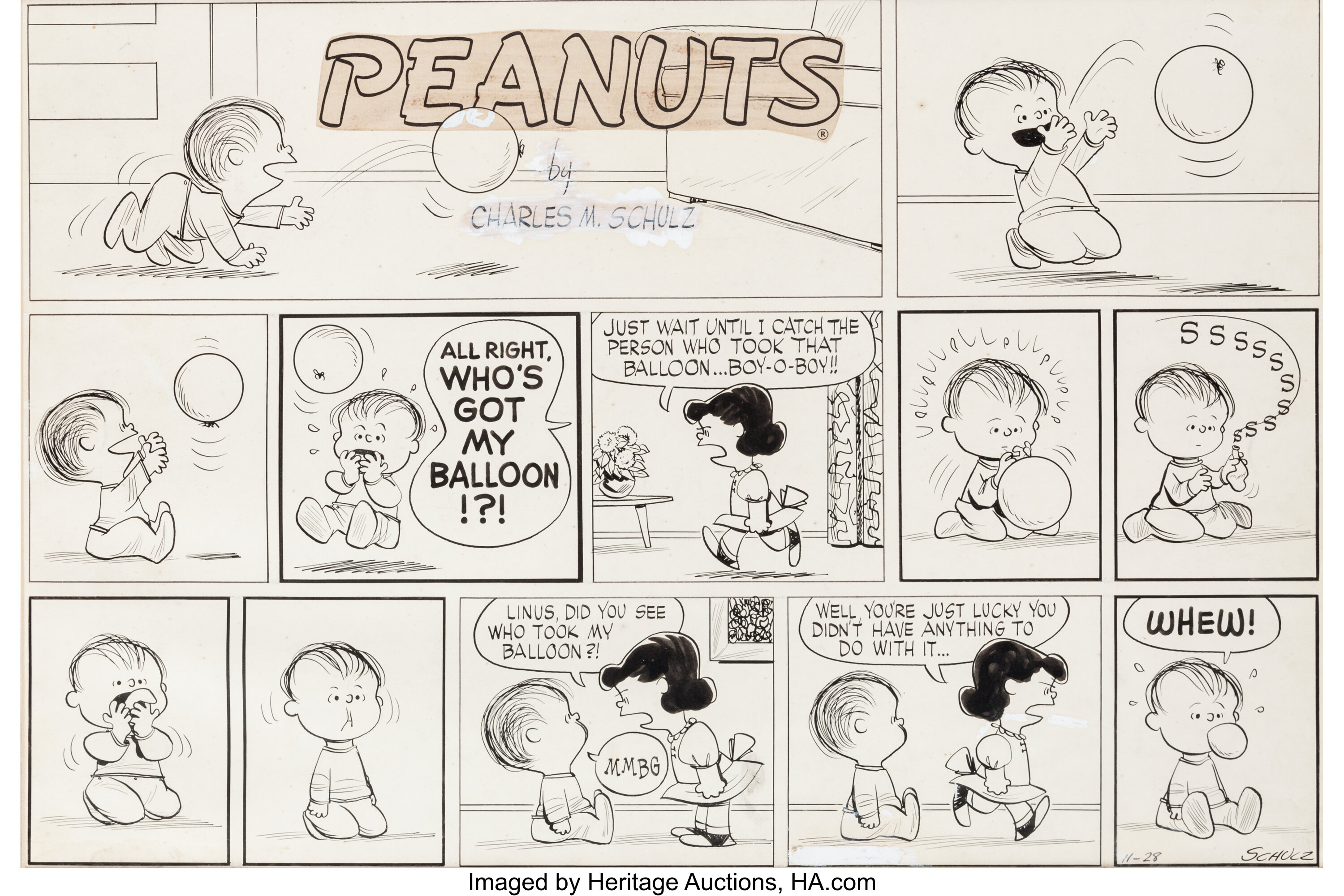 Charles Schulz Peanuts Sunday Comic Strip Lucy and Linus Original