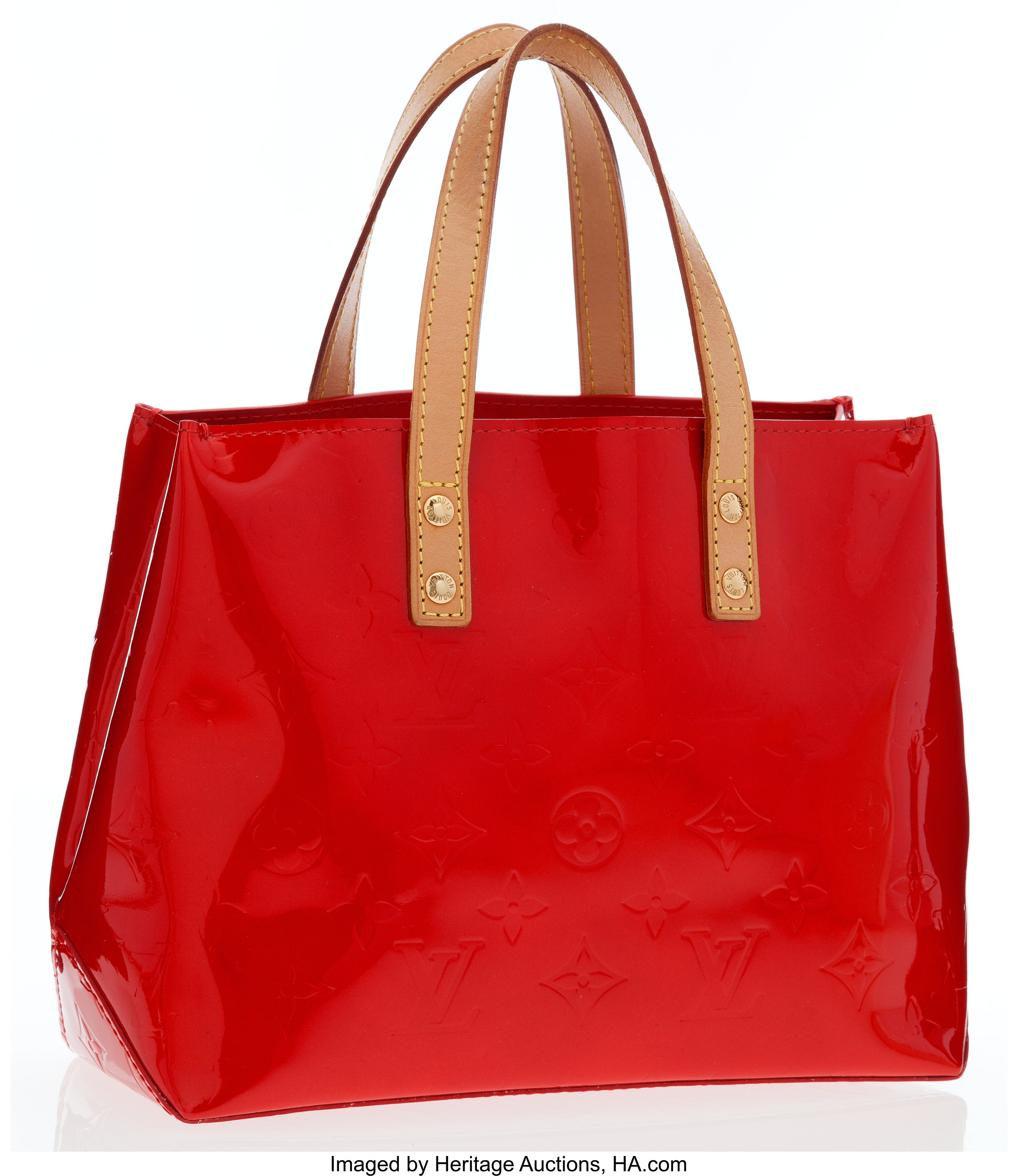Louis Vuitton Red Monogram Vernis Leather Reade PM Bag.  Luxury, Lot  #16025