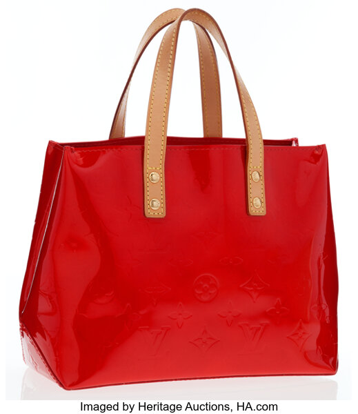 Sold at Auction: A LOUIS VUITTON MONOGRAM TOTE BAG WITH RED PATENT