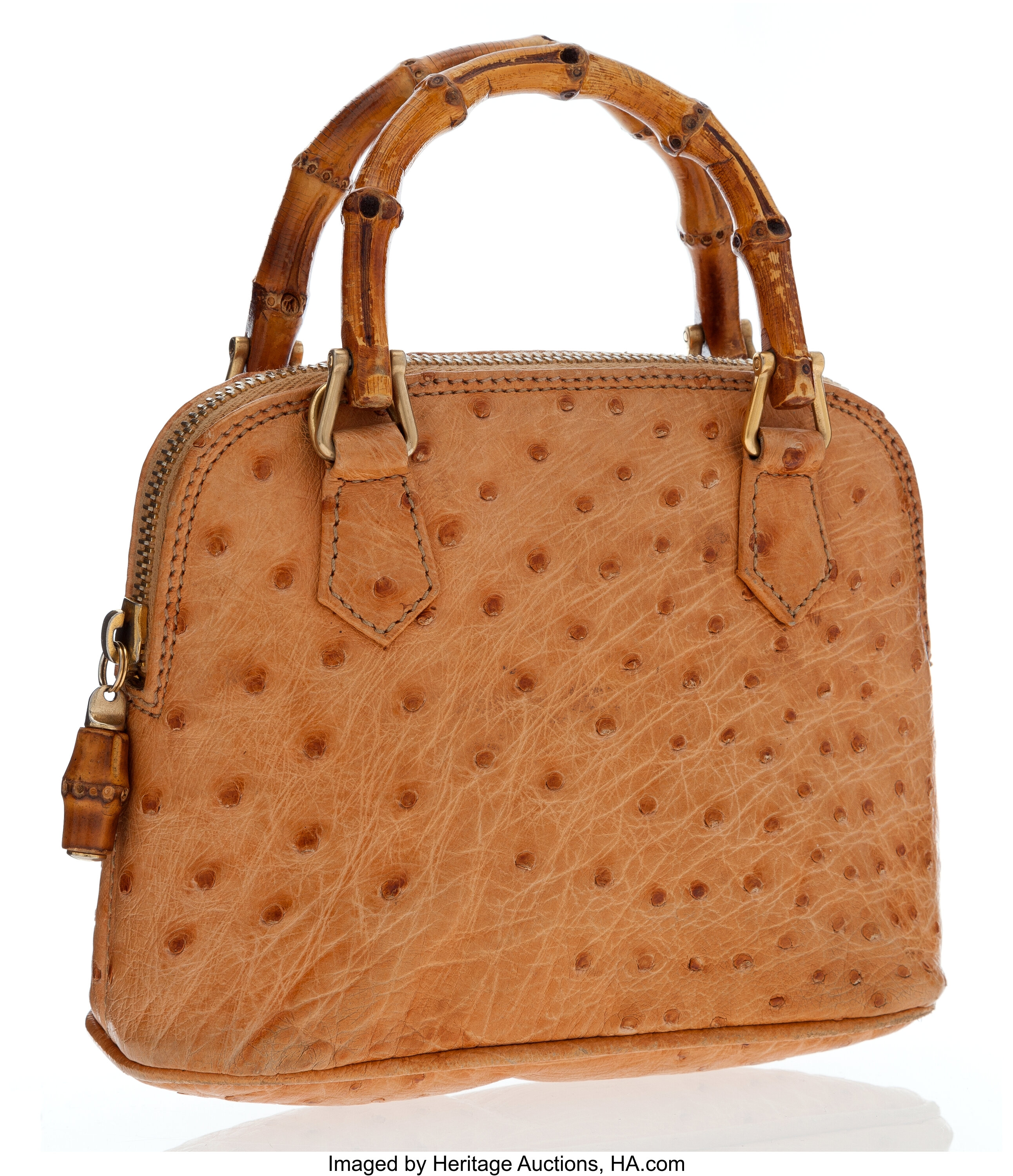 Gucci Ostrich Speedy Light Brown Handle Bag
