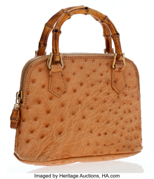 Handbag -traditional - (Beverly) - Brown Ostrich skin leather