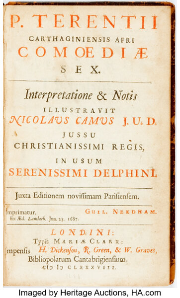Terence Publius Terentius Afer Comoediae Sex Interpretatione Lot Heritage Auctions