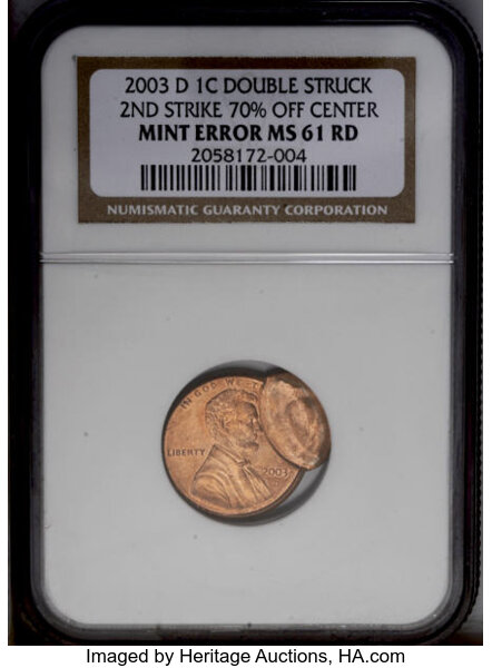 2003-D 1C Lincoln Cent--Double Struck, 2nd Strike 70% Off, Lot #5278