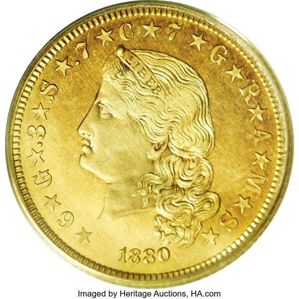 1880 Stella Gold $4 Coiled Hair Four Dollar Piece - Early Gold