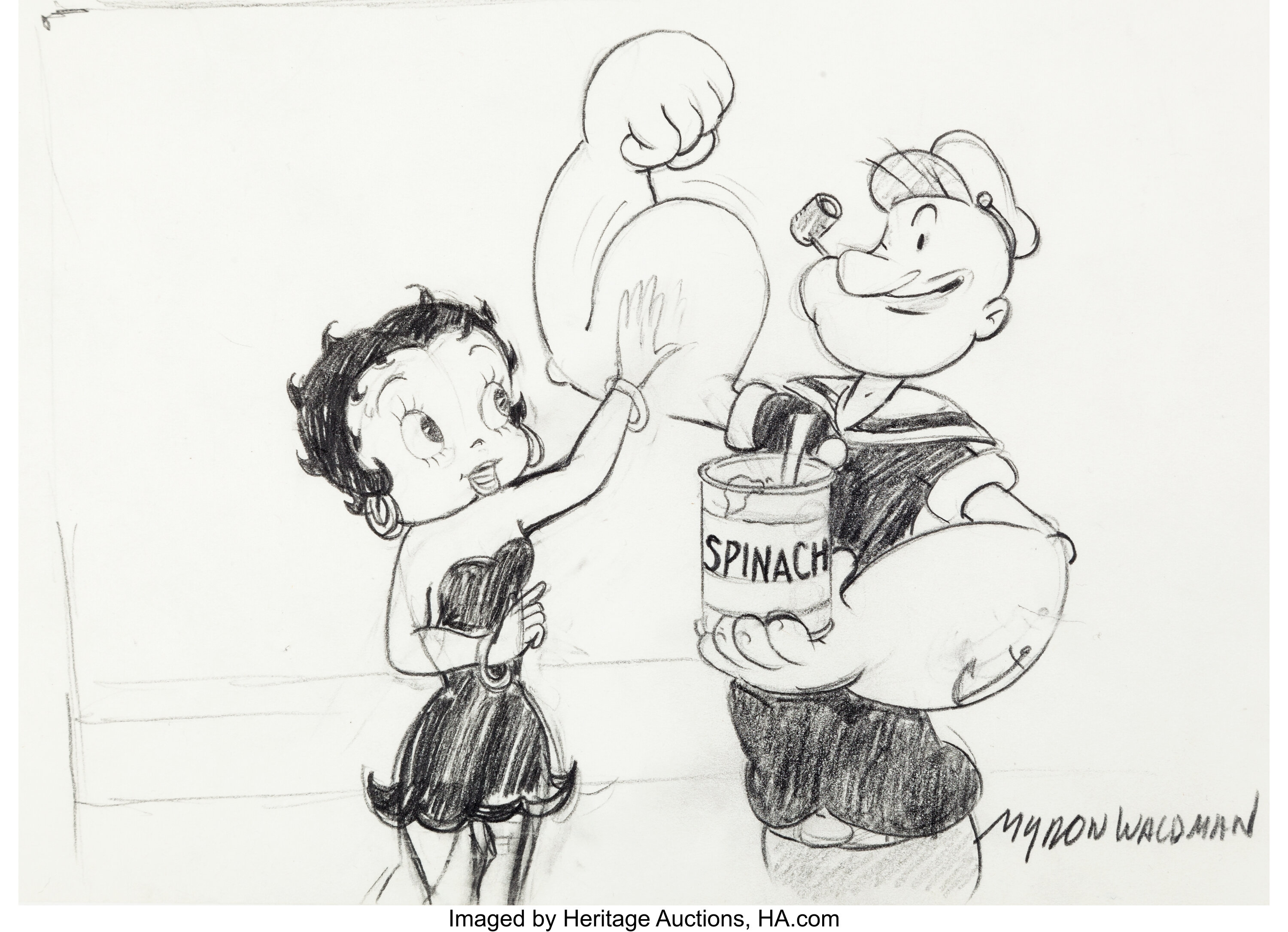 Betty Boop and Popeye Animation Drawing by Myron Waldman (Fleischer ...