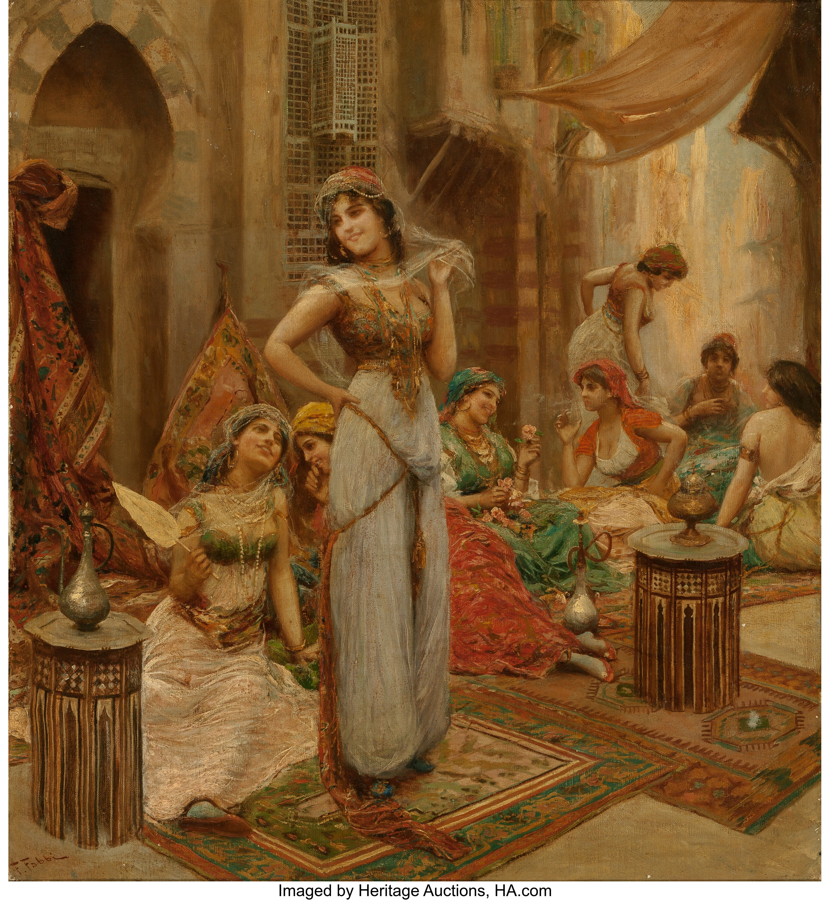 FABIO FABBI (Italian, 1861-1910). Harem Beauties at Market. Oil on ...