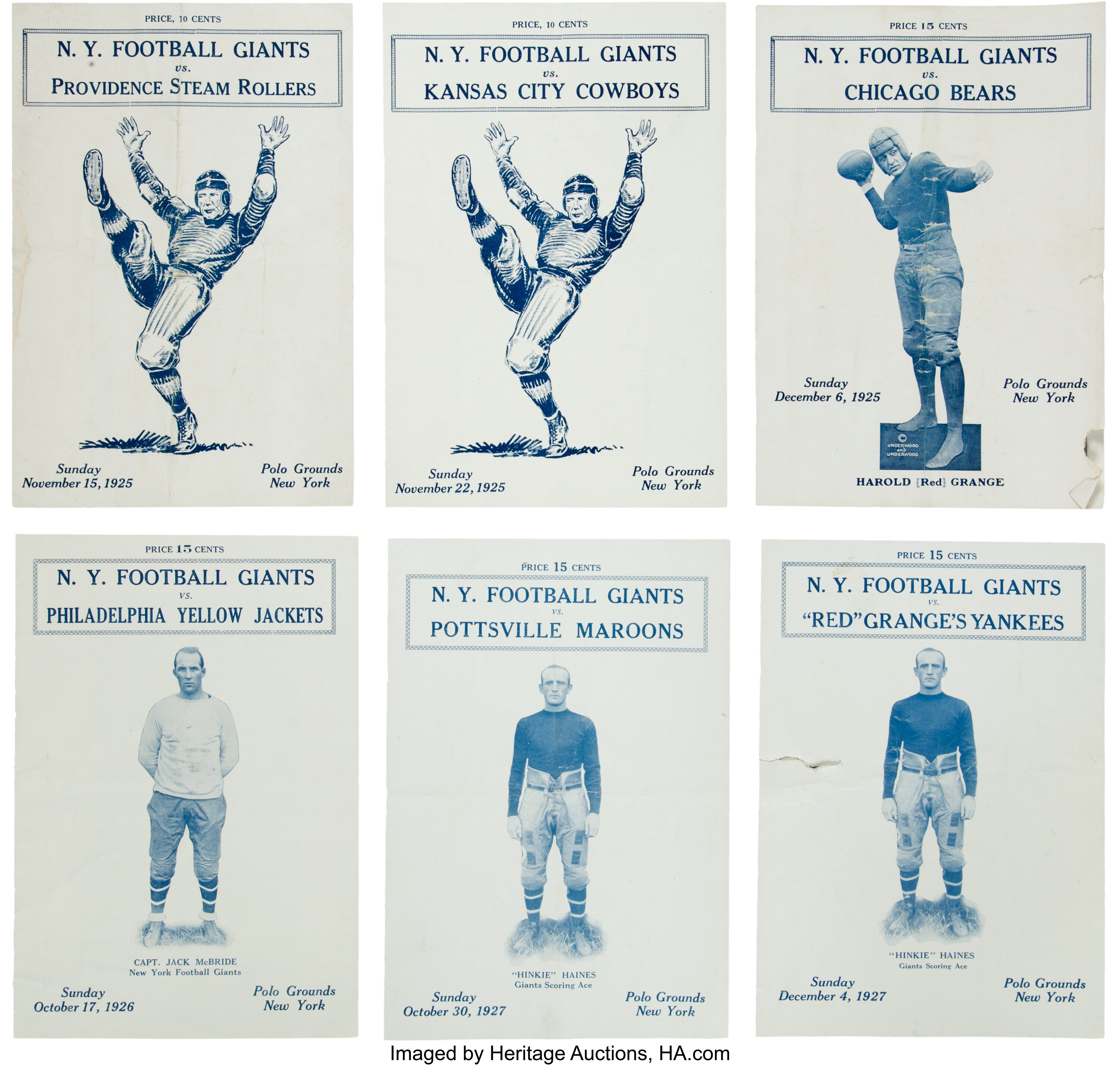 1925-27 New York Football Giants Programs Lot of 6 Including Red, Lot  #82882