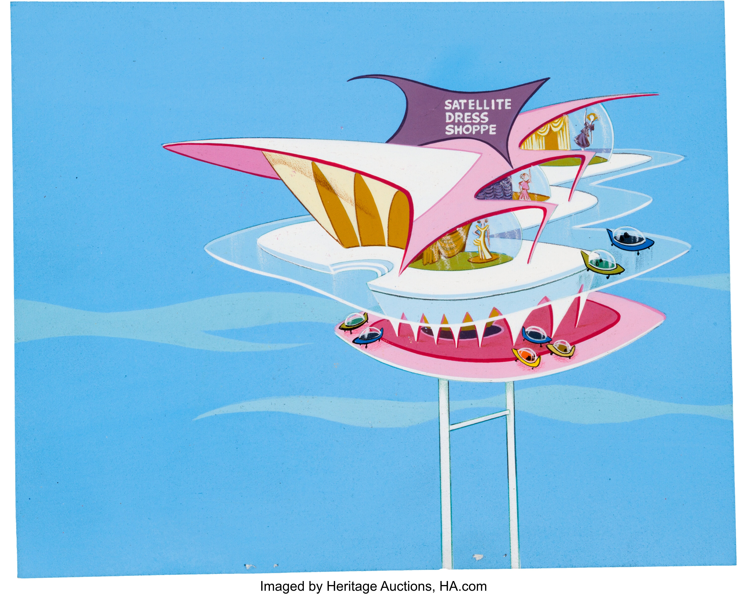 The Jetsons Satellite Dress Shop Background (Hanna-Barbera, | Lot ...