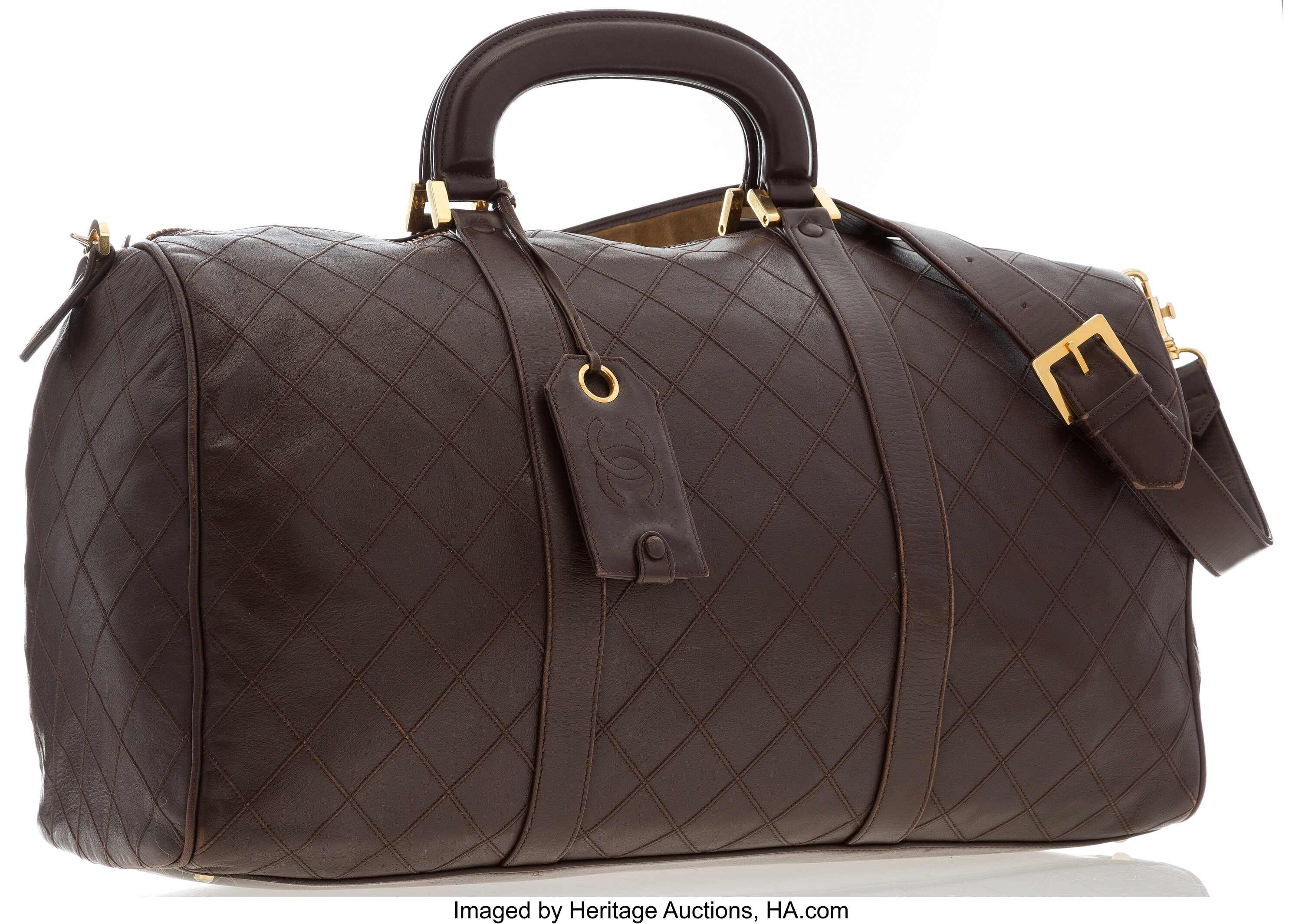 Sold at Auction: CHANEL Boston Duffle Bag Luggage Brown Caviar