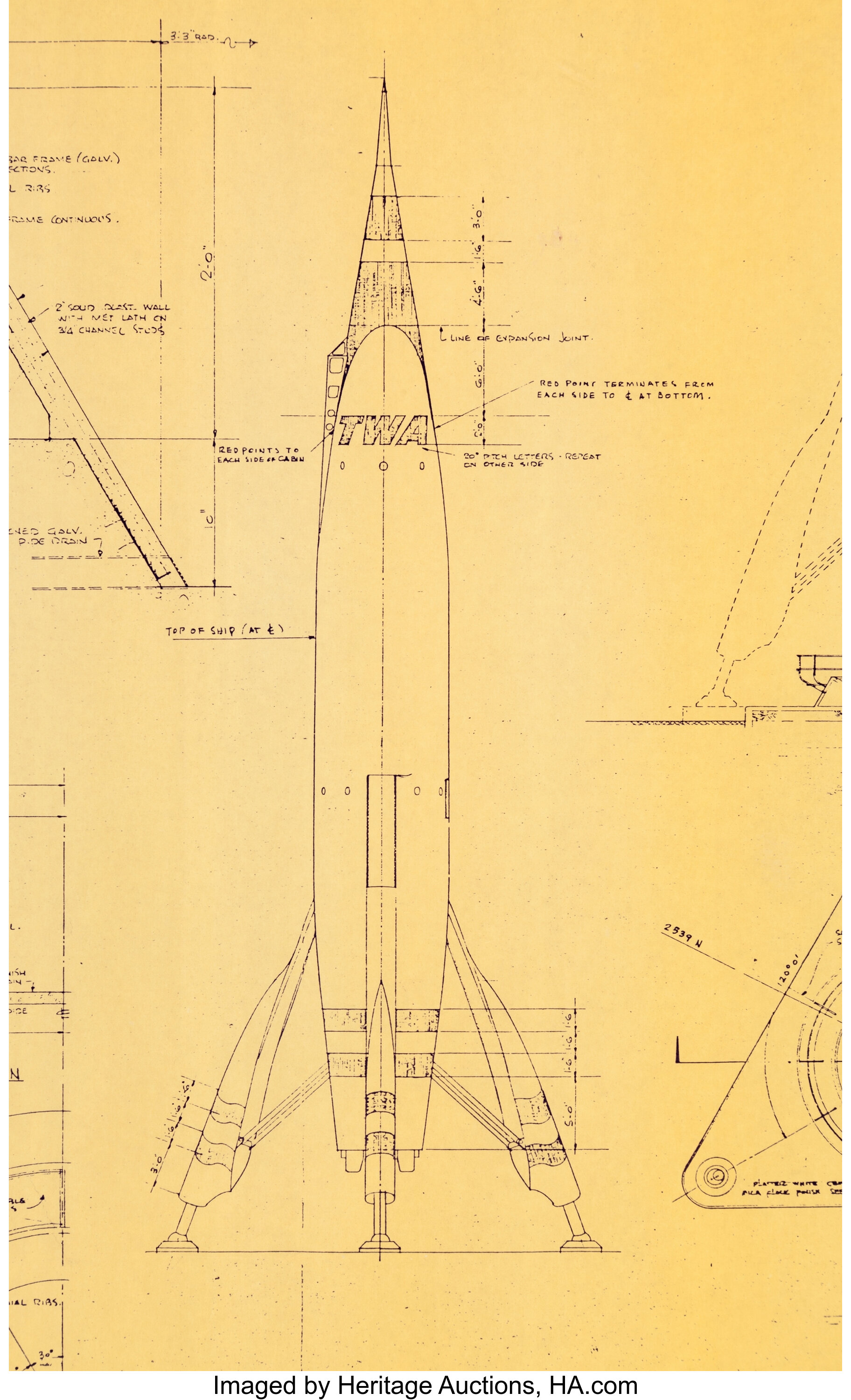 TWA's Rocket To The Moon - Disneyland Ride Architectural Plans | Lot ...