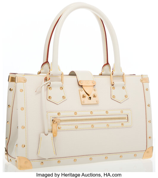 Authentic Louis Vuitton White Studded Suhali Leather Le Fabuleux Bag.