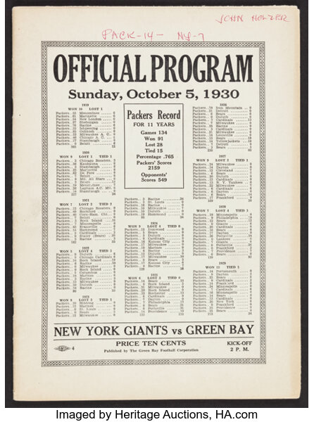 NFL NY Giants Official Game Program Giants VS. Green Bay Packers