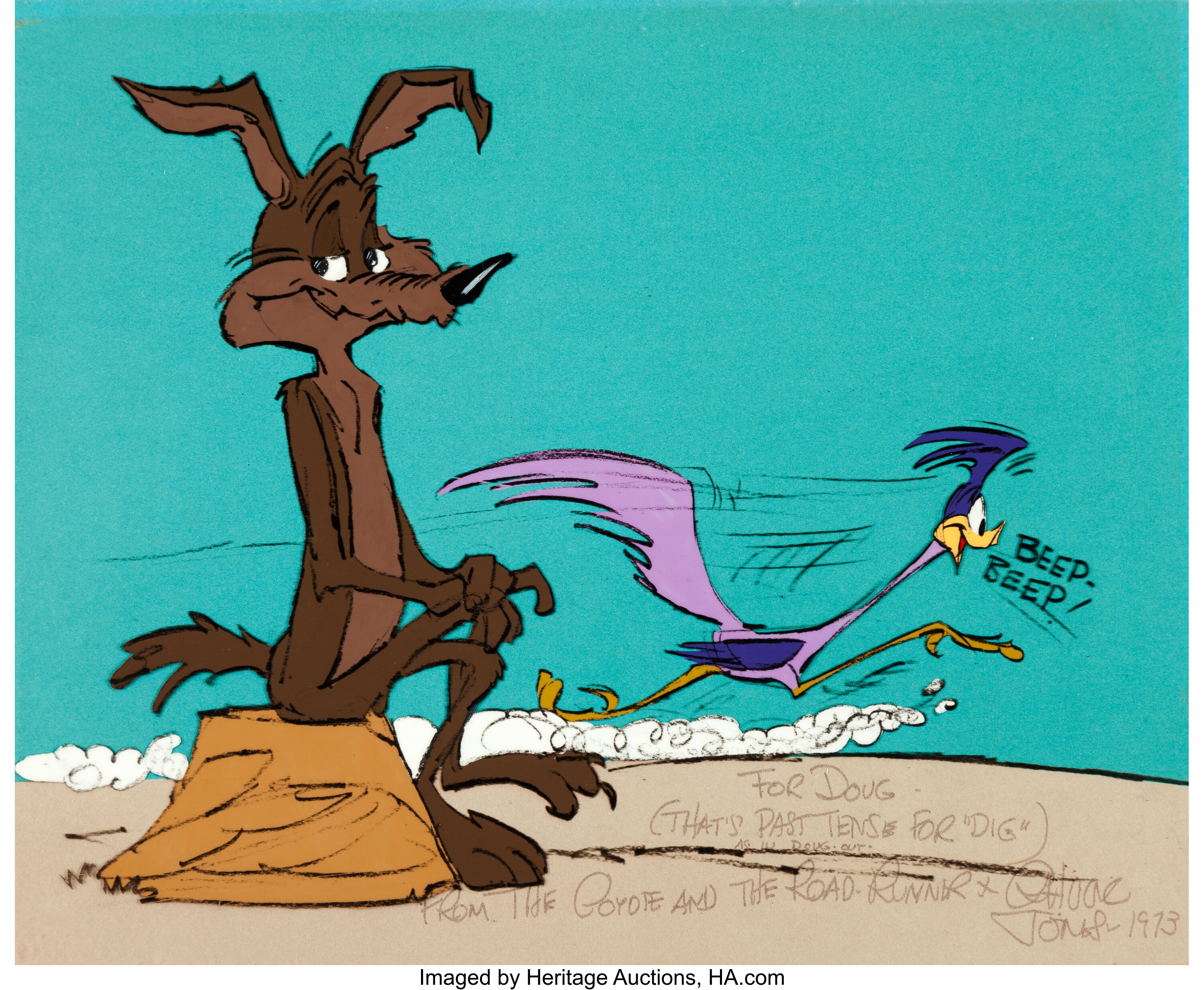 The Road Runner and Wile E. Coyote Publicity Cel Signed by Chuck | Lot ...