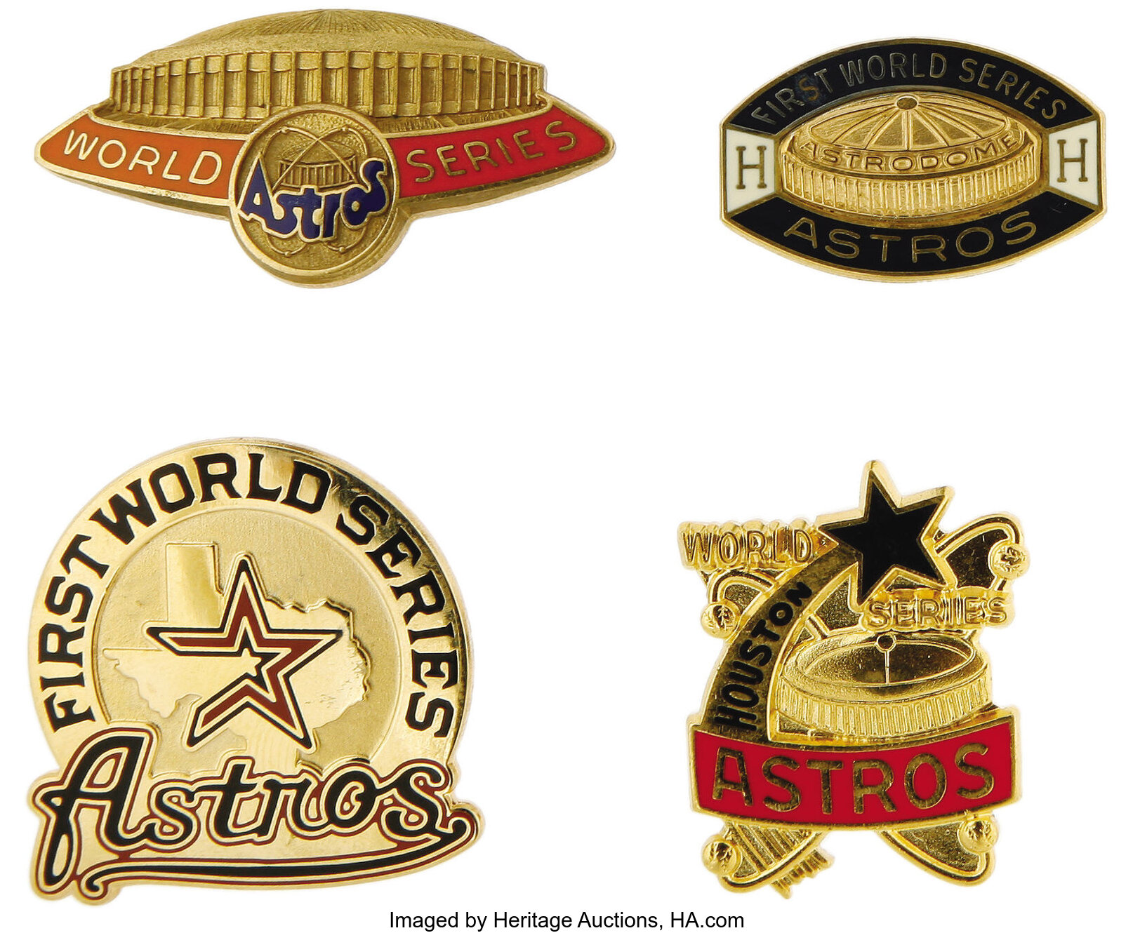 1979-2005 World Series Press Pins (Houston Astros) Lot of 4.