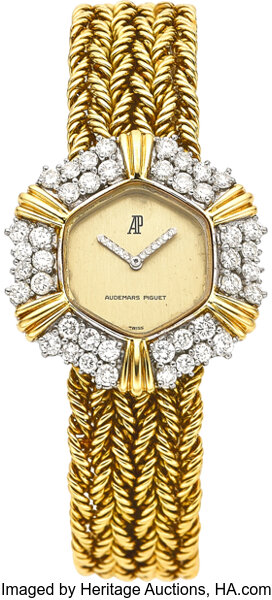 Audemars Piguet Lady s Diamond Gold Wristwatch. Estate