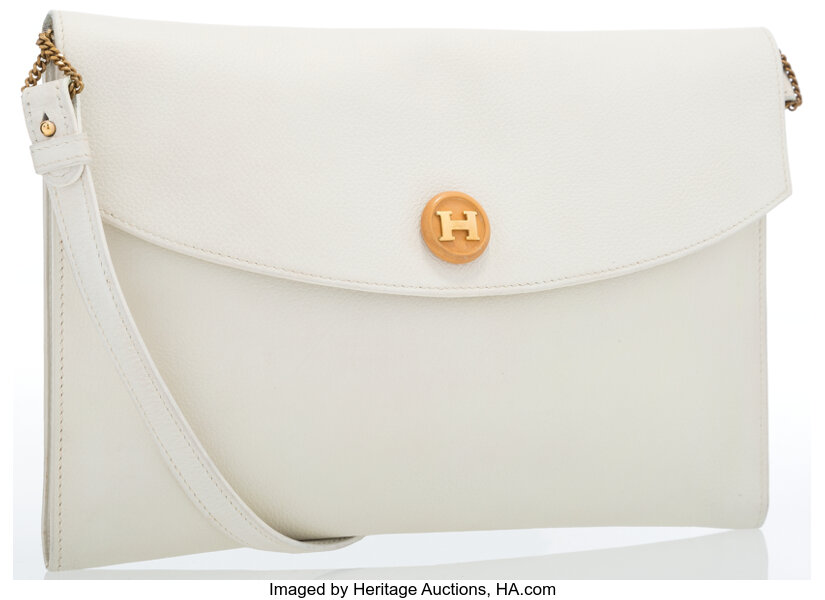 Hermes White Evergrain Leather Rio Clutch Bag with Gold Hardware &, Lot  #16002