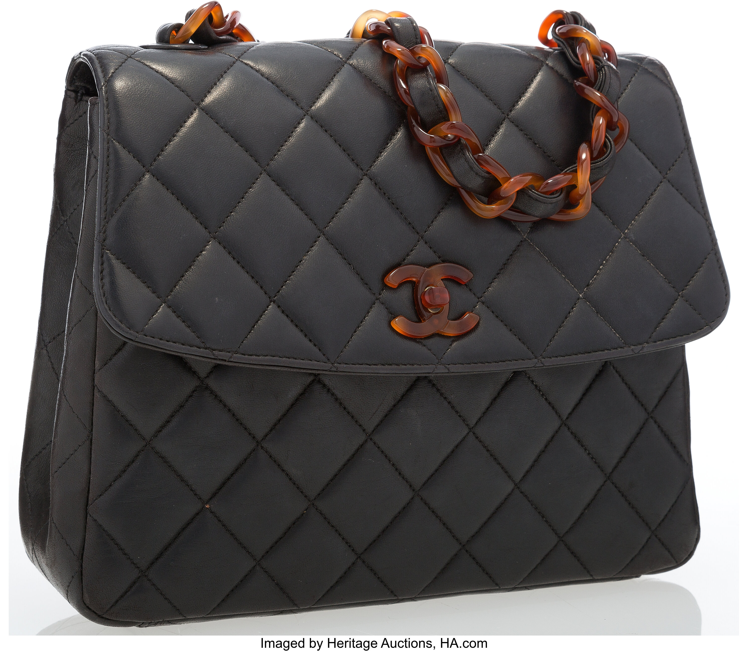 Chanel Navy Quilted Lambskin Leather Shoulder Bag with Tortoise